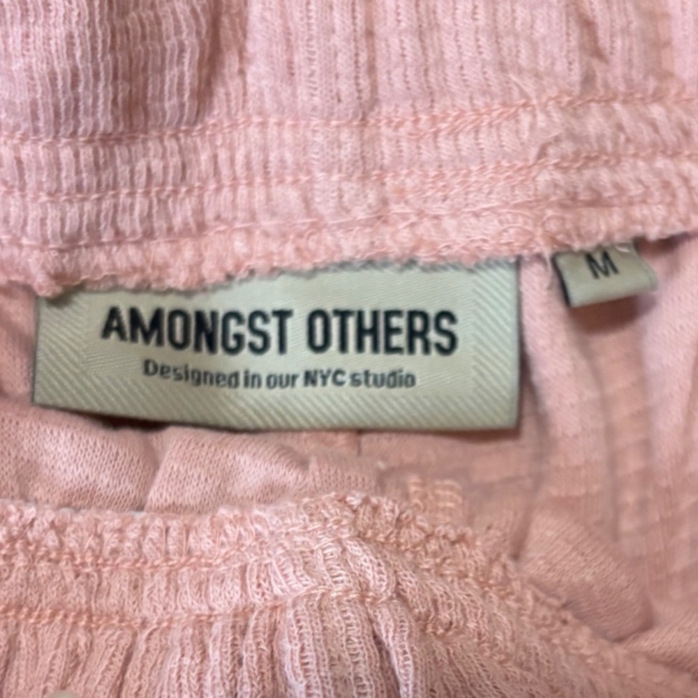 Amongst Others Mens Pink Waffle Knit Drawstring Gym Sweat Shorts Loungewear M - Picture 8 of 11